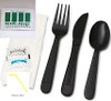 Victoria Bay 6PC Cutlery Kit PS Black Heavy Duty With Flex Straw,Fork,Knife,Soup Spoon,Teaspoon,Moist Towelette 250/Case