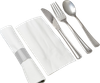 Victoria Bay 4PC Cutlery Kit PS Silver Heavy Pre-Rolled Banded With 15X16 Linen Feel Napkin,Fork,Knife,Teaspoon 100/Case