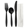 Victoria Bay 4PC Cutlery Kit PS Black Heavyweight Freezer Safe With White Napkin,Fork,Knife,Soup Spoon 250/Case