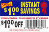 Instant Savings $1.00 Off Coupon Savings Label 2X3 IN Blue Red Yellow Black Tear Off 250 Count/Roll 30 Rolls/Case