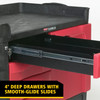 TradeMaster® Storage & Organization Cart 49X26.25X38 IN 750LB Black Red Resin 4 Drawers & Cabinet 5 IN TPR Caster 1/Each