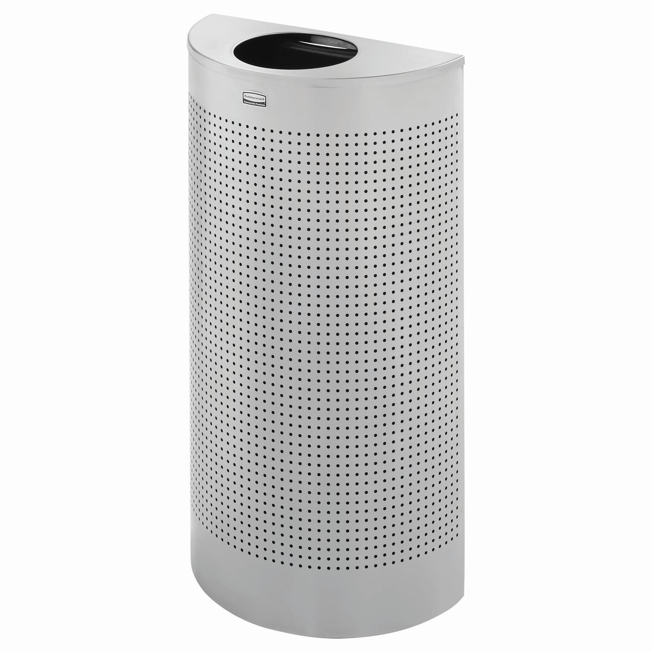 Landfill 1-Stream Trash Can 17.64X8.82X32.48 IN Silver Half Round Stainless Steel With Open Lid 1/Each