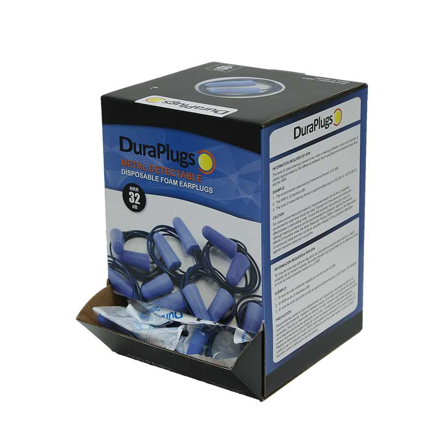 DuraPlugs™ Ear Plugs OS Blue Tapered Polyurethane Foam Metal Detectable Corded  100 Count/Box