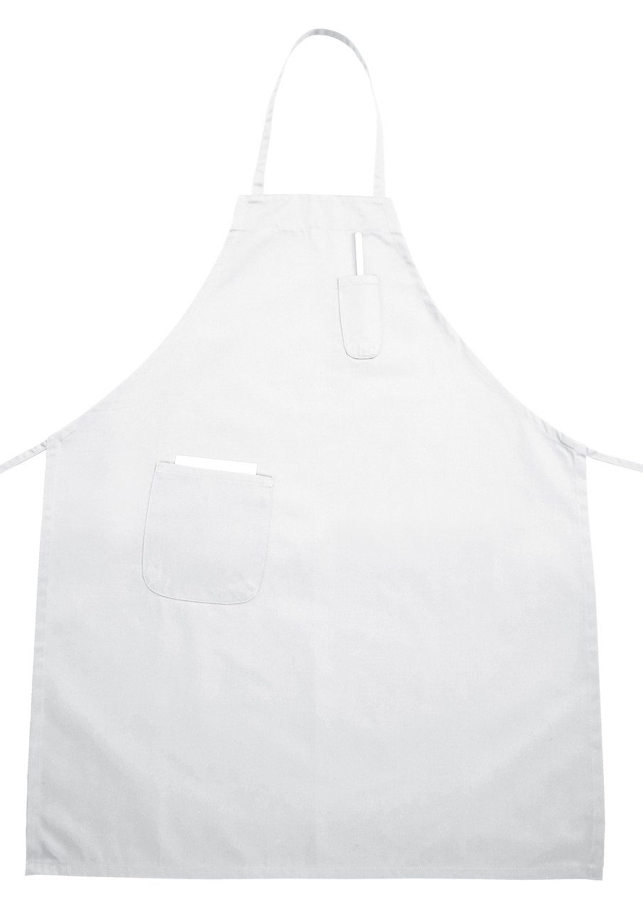 Apron White Poly Blend (65% Polyester, 35% Cotton) With Pockets Full Length 1/Each