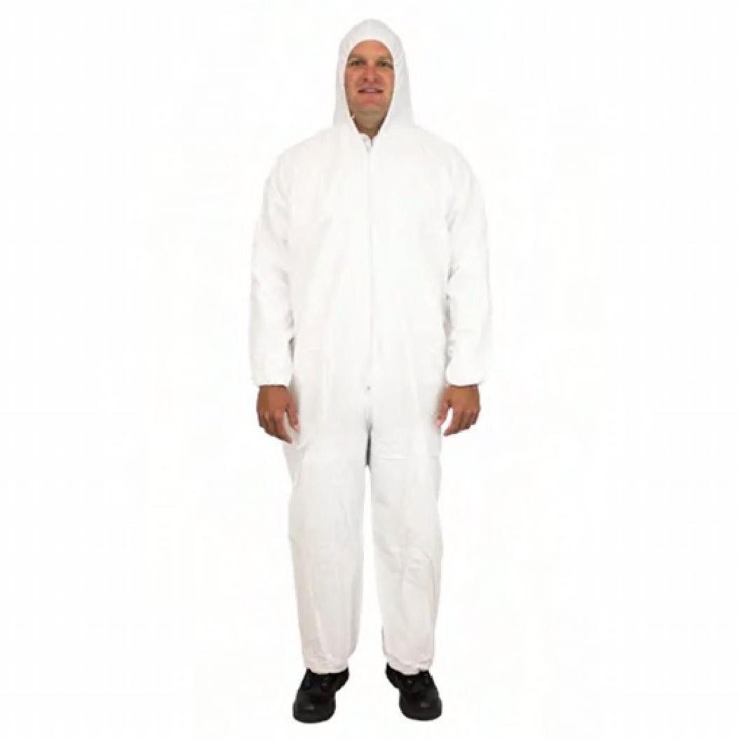 ProMax® Coveralls Large (LG) White Microporous Fabric Attached Hood Zippered Front Elastic Wrists & Ankles 25/Case