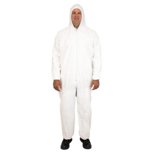 ProMax® Coveralls 5XL White Microporous Polyolefin Fabric Attached Hood Zippered Front Elastic Wrists & Ankles 25/Case