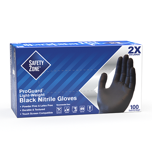 Safety Zone® Gloves XXL Black 5.5MIL Nitrile Powder-Free 100 Count/Box 10 Box/Case