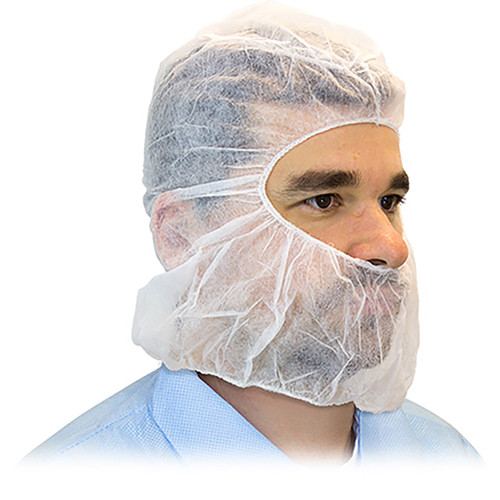 Hood & Beard Cover White Lightweight Spunbond Polypropylene 100/Pack