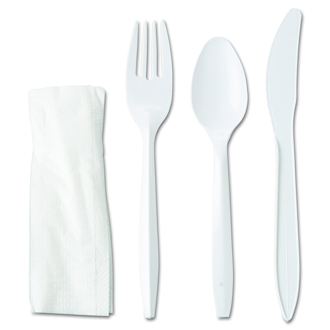 4PC Cutlery Kit PP White Medium Weight With Napkin,Fork,Knife,Teaspoon 250/Case