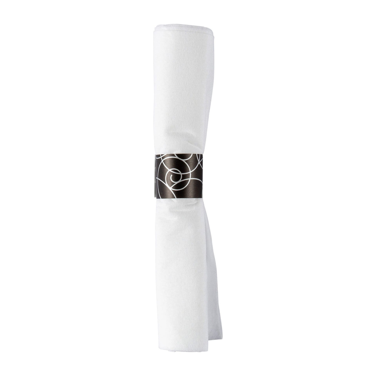 CaterWrap® Linen-Like® 4PC Cutlery Kit Black Pre-Rolled With White 8X8.5 Napkin,Fork,Knife,Spoon 100/Case