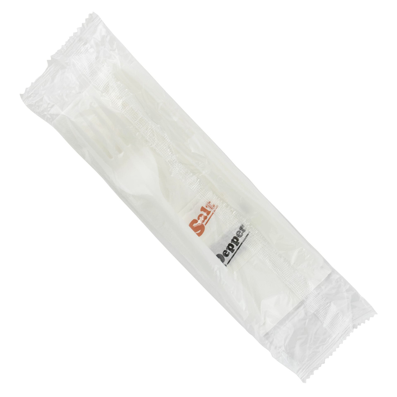 5PC Cutlery Kit PS White Medium Weight Individually Wrapped With 13X17 Napkin,Fork,Knife,Salt & Pepper 500/Case