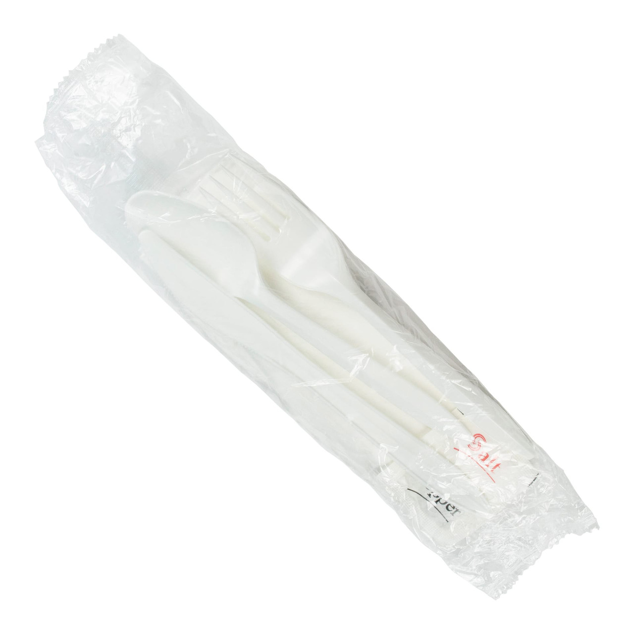 6PC Cutlery Kit PP White Medium Weight With 10X12 Napkin,Fork,Knife,Salt & Pepper,Teaspoon 250/Case