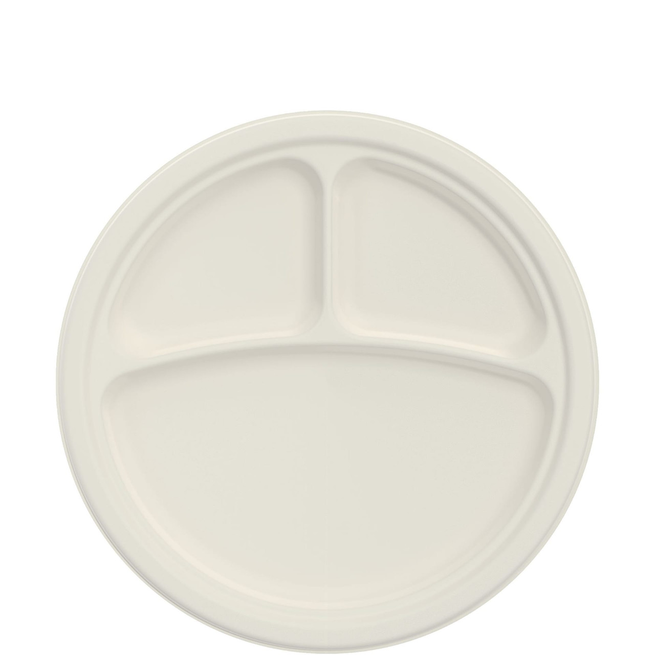 Solo® Plate 10.2X10.2X0.8 IN 3 Compartment Sugarcane White Round 125 Count/Pack 4 Packs/Case 500 Count/Case