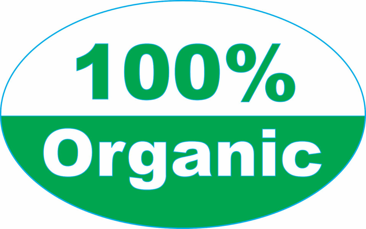 100% Organic Produce Label 1.25X2 IN Green Oval 500 Count/Roll 20 Rolls/Case 10000 Count/Case