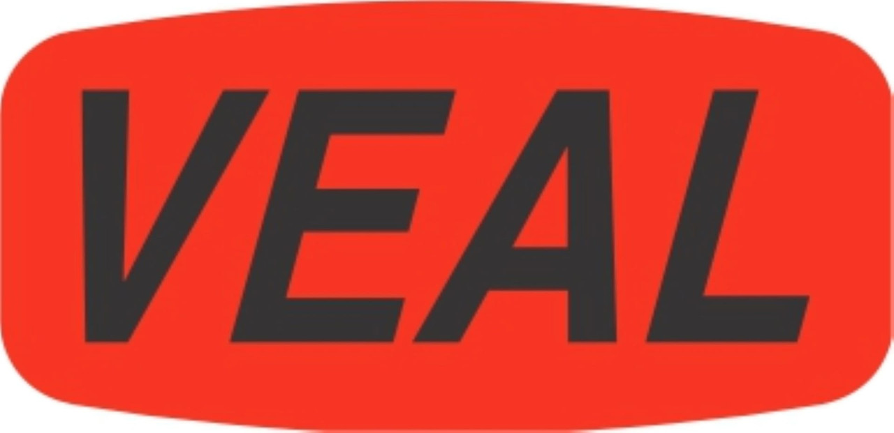 Veal Label 0.625X1.25 IN Black Fluorescent Red Short Oval Dayglo 1000 Count/Roll 50 Rolls/Case 50000 Count/Case