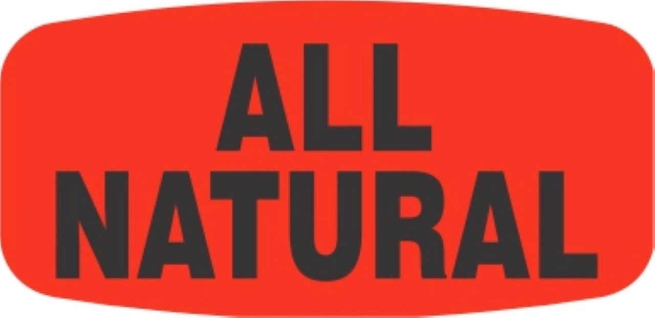 All Natural Label 0.625X1.25 IN Black Fluorescent Red Short Oval 1000 Count/Roll 50 Rolls/Case 50000 Count/Case
