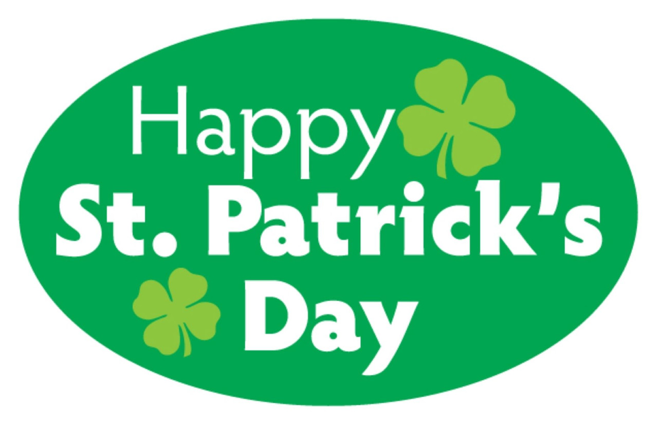 Happy St. Patricks Day Holiday Label 1.25X2 IN Oval Paper 4 Color Process 500 Count/Roll 20 Rolls/Case 10000 Count/Case