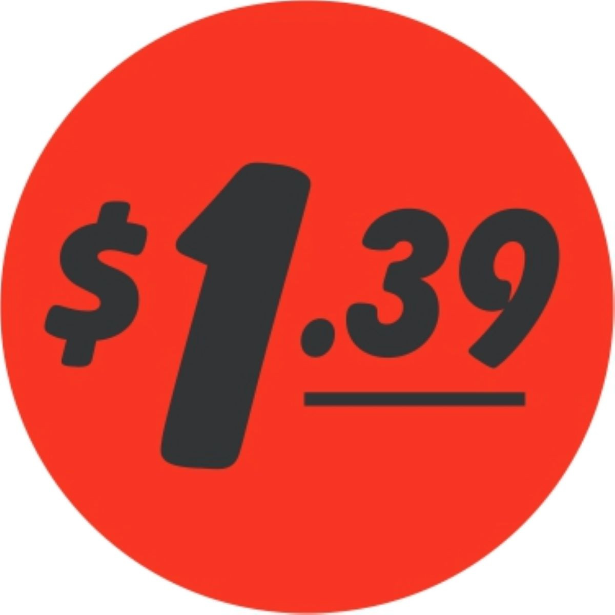 1.39 Price Label 1.25 IN Black Fluorescent Red Circle 1000 Count/Roll 50 Rolls/Case 50000 Count/Case