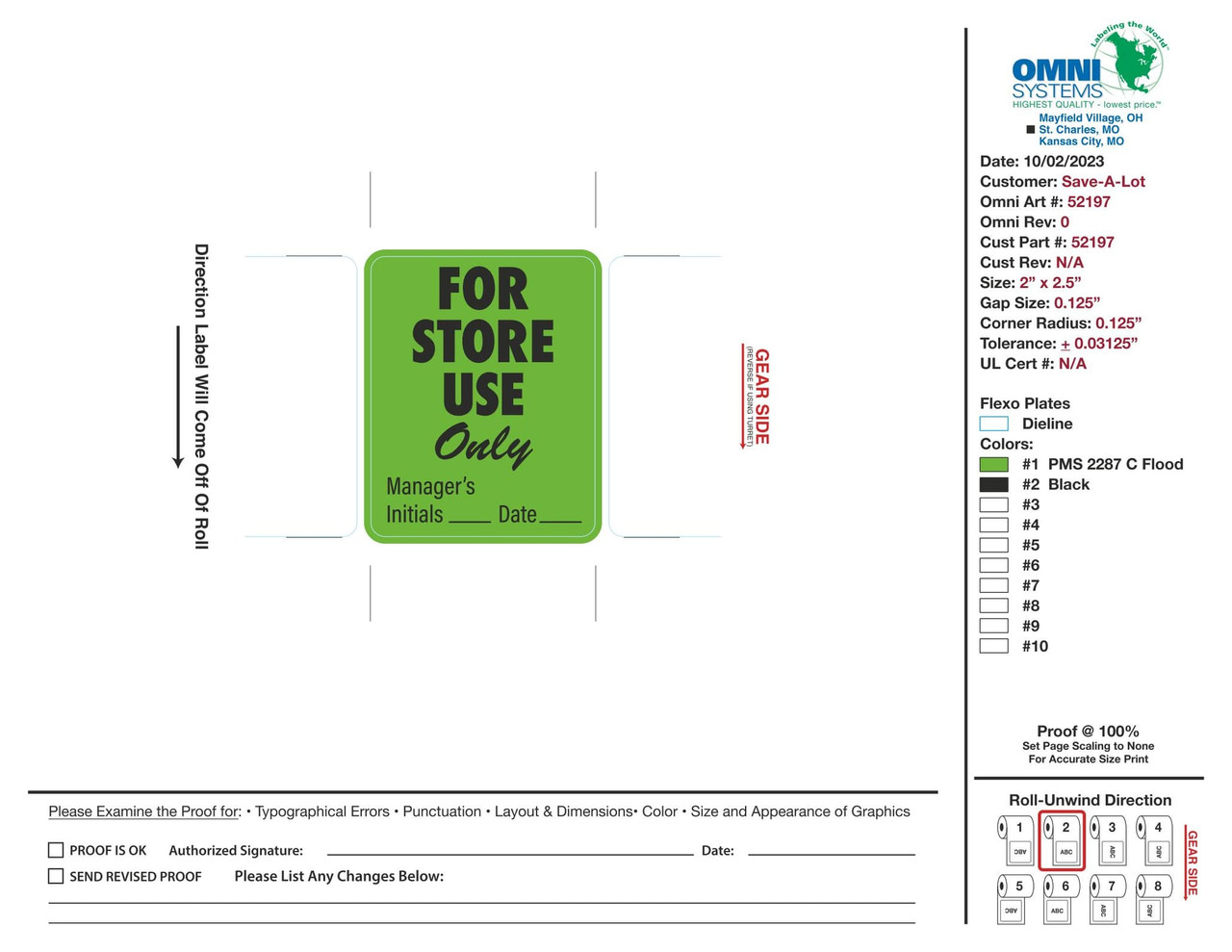 For Store Use Only Label 500 Count/Roll 4 Rolls/Case
