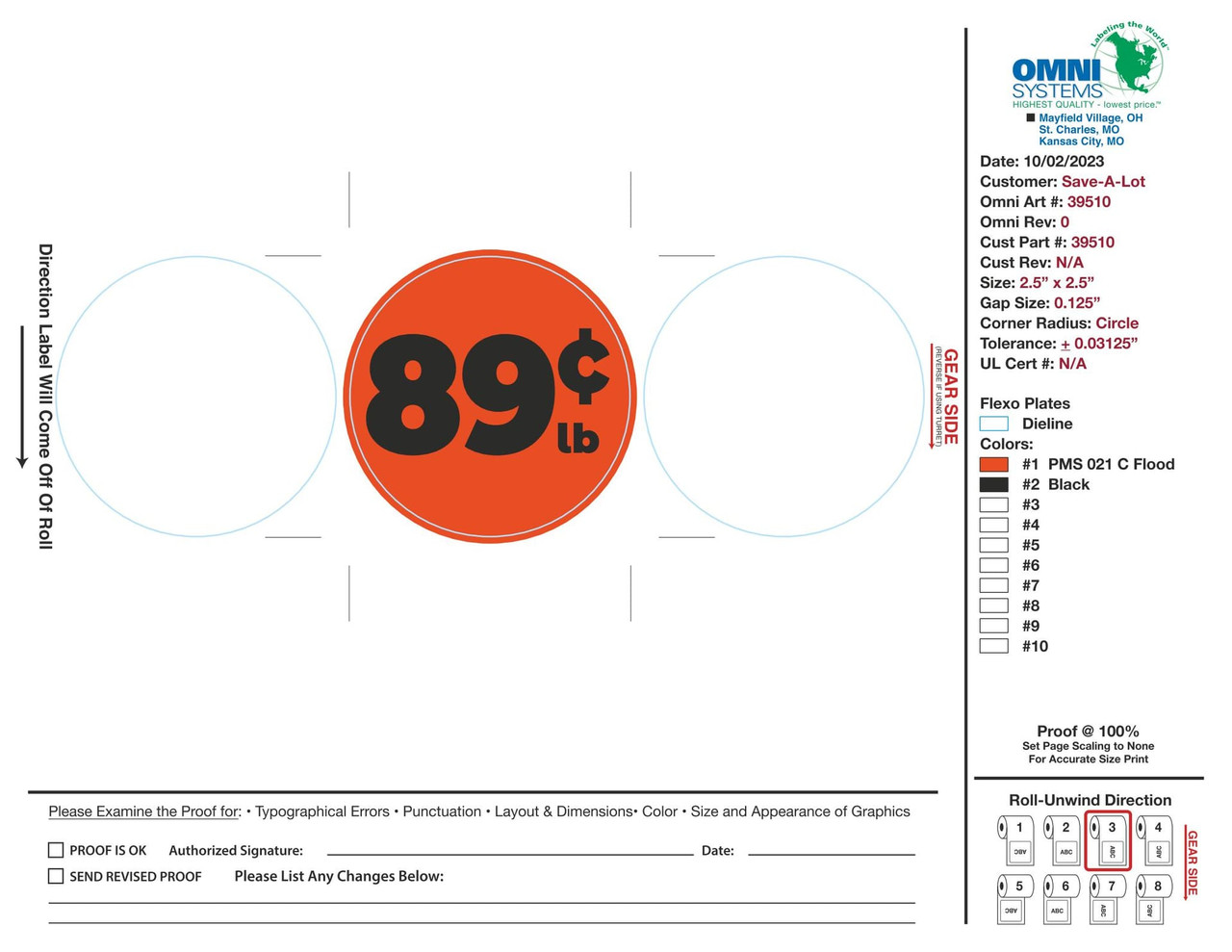 $.89 / Lb. Label 250 Count/Roll 4 Rolls/Case