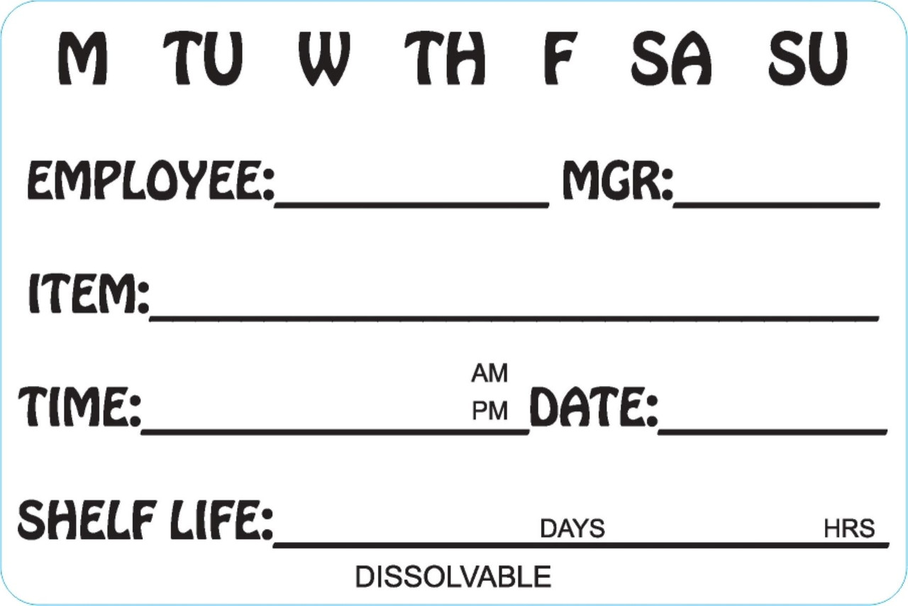 7 Day/Item/Time/Date Shelf Life Expiration Food Safety Label 2X3 IN Black Dissolvable 250 Count/Roll 15 Rolls/Case