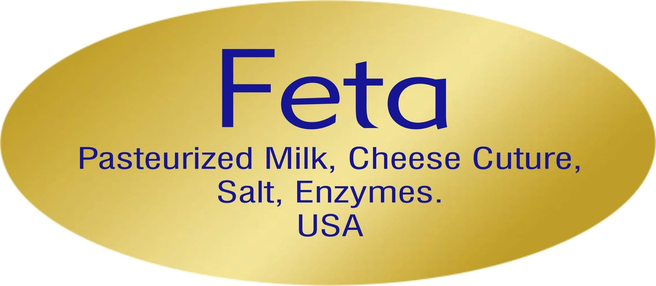 Feta Deli Label 0.875X1.9 IN Blue Gold Oval Foil Ingredients 500 Count/Roll 10 Rolls/Case 5000 Count/Case
