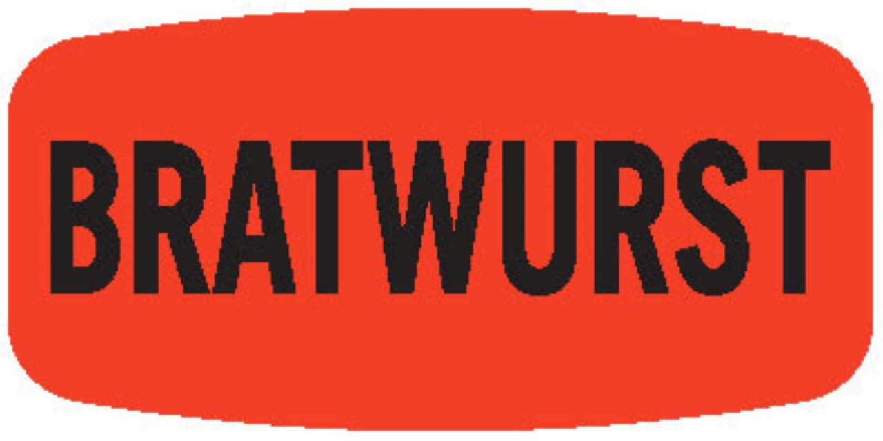 Bratwurst Label Black Fluorescent Red Short Oval Dayglo 1000 Count/Roll 50 Rolls/Case 50000 Count/Case