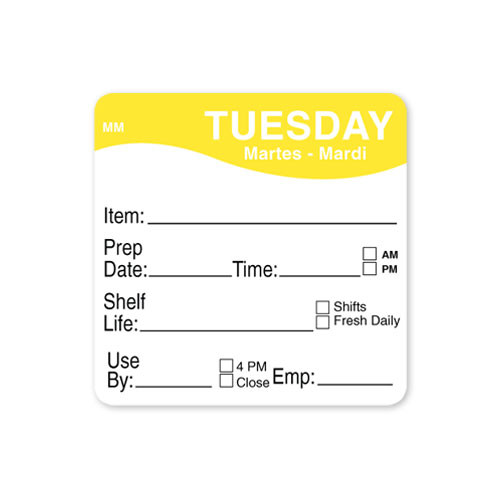 MoveMark® Shelf Life Label 2X2 IN Tuesday Adhesive 500/Roll
