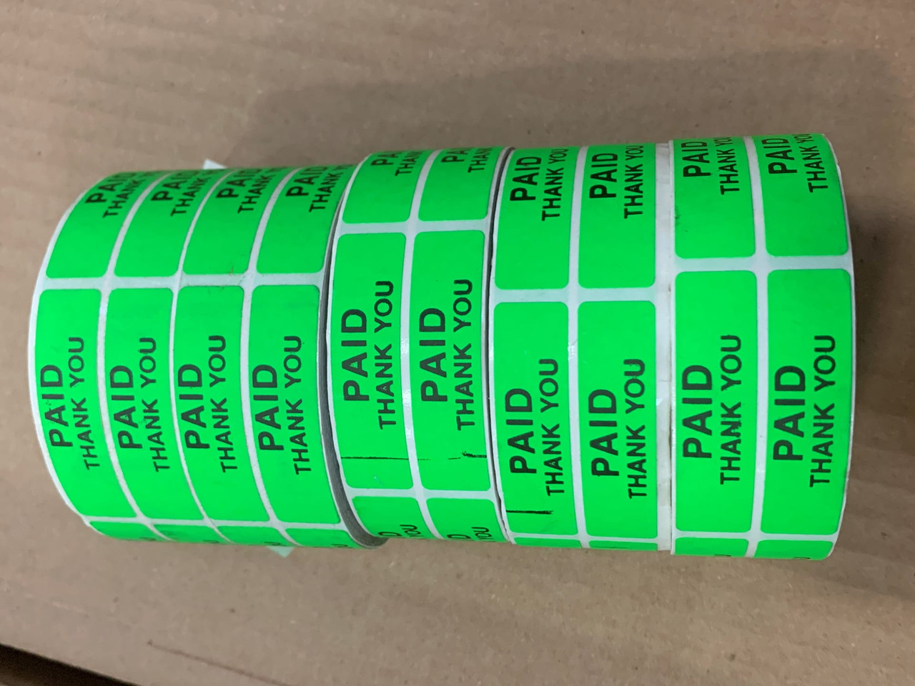 Paid Thank You Label Green Dayglo 5/Pack