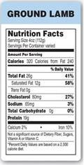 Ground Lamb Label 1.5X3 IN Nutritional Facts 1000/Roll