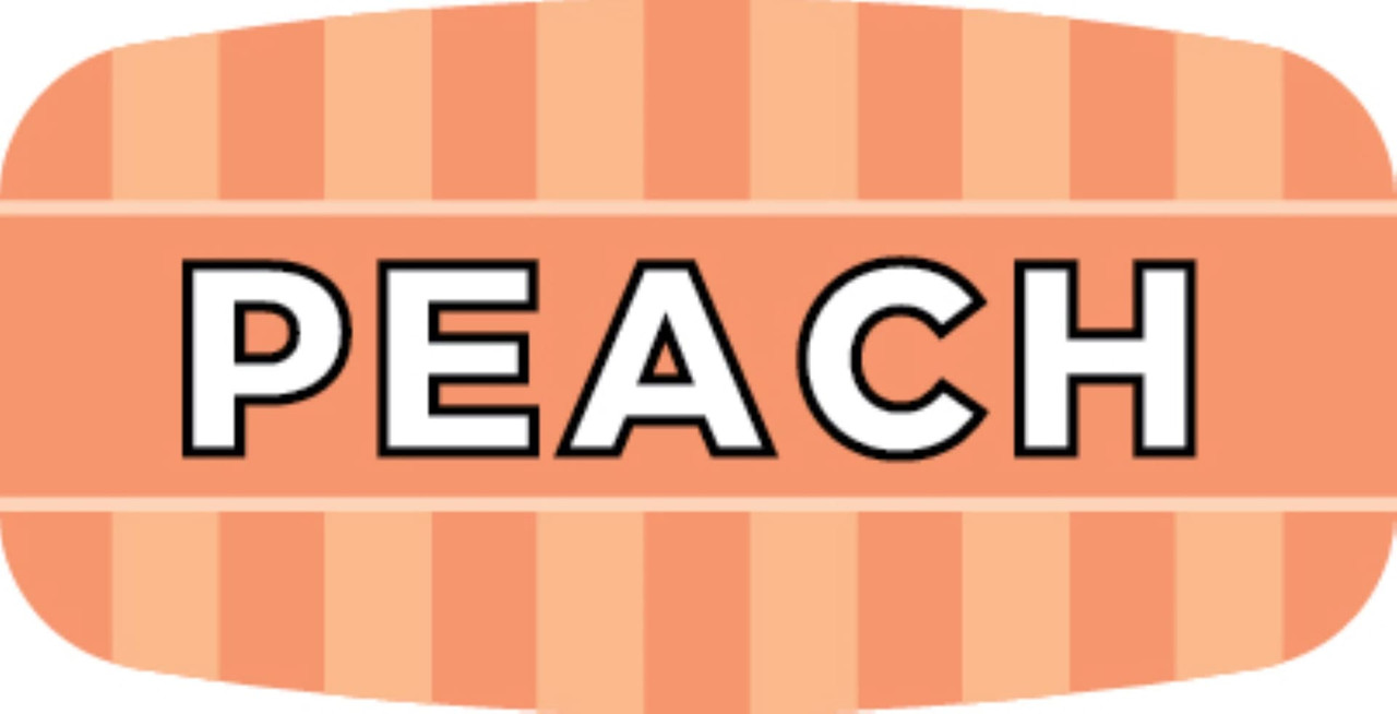 Peach Bakery Flavor Label 0.625X1.25 IN Oval 4 Color Process UV 1000 Count/Roll 50 Rolls/Case 50000 Count/Case