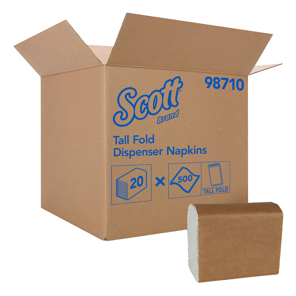 Scott® Hi-Mast Dispenser Napkins 6.6X13.2 IN White Paper 1PLY Tall Fold 500 Count/Pack 20 Packs/Case 10000 Count/Case