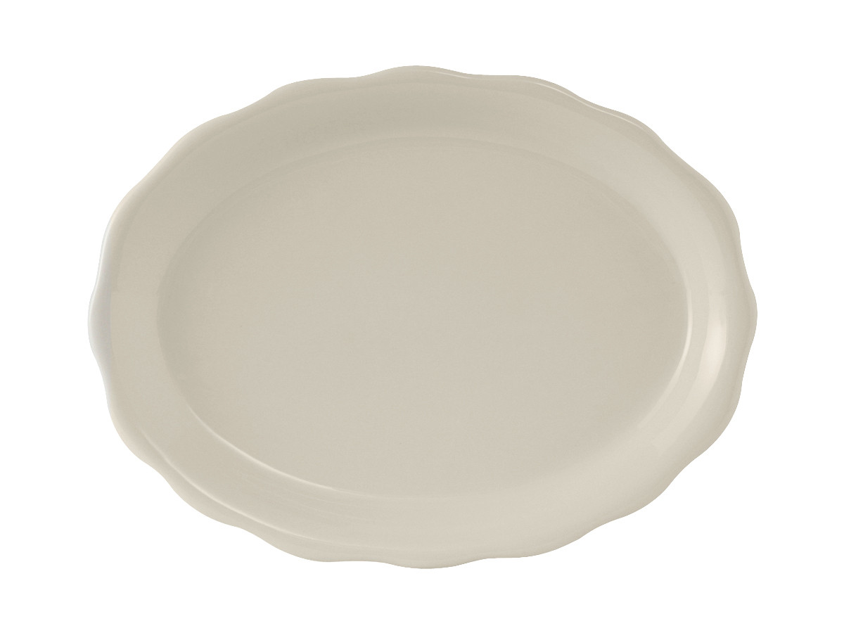 Shell Platter 12.625X9.375 IN China Eggshell Oval Scalloped Fully Vitrified 1/Case