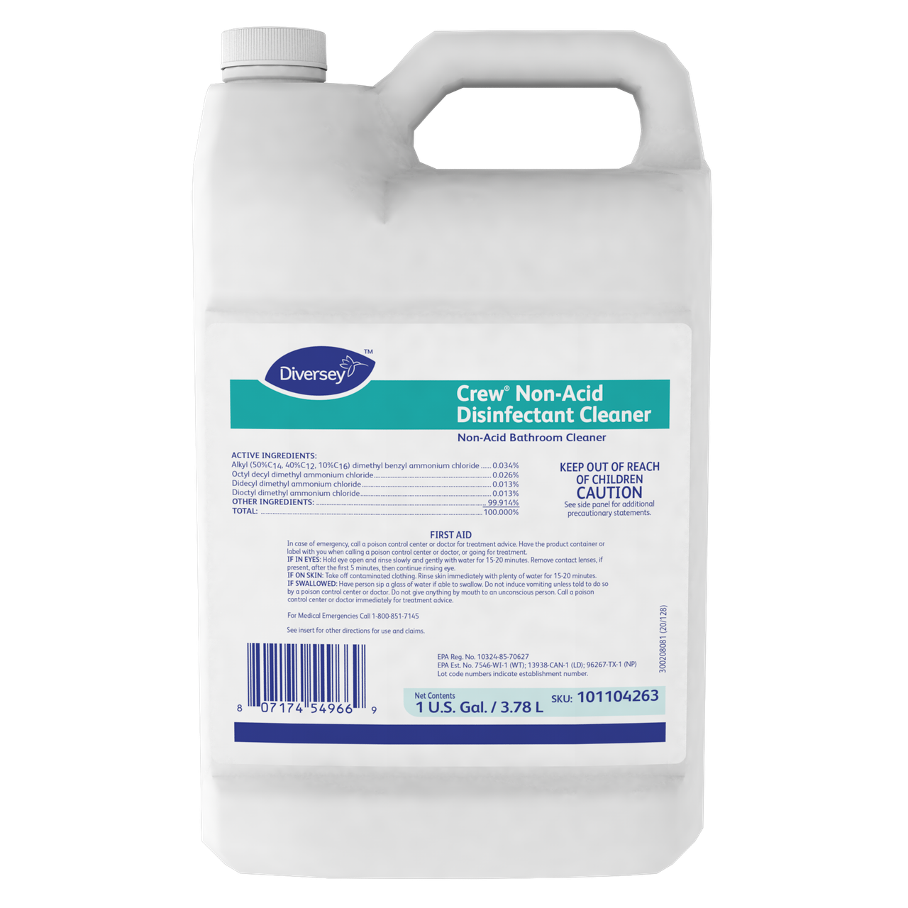 Crew® Fresh Scent Restroom Cleaner One-Step Disinfectant 1 GAL Multi Surface Neutral Concentrate 4/Case