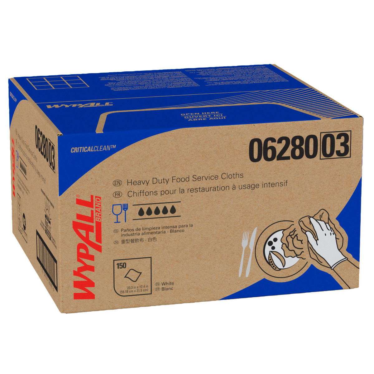 WypAll® Critical Clean Foodservice Cleaning Towel 23.5X12.5 IN Heavy Duty White 1/4 Fold Premium 100/Case