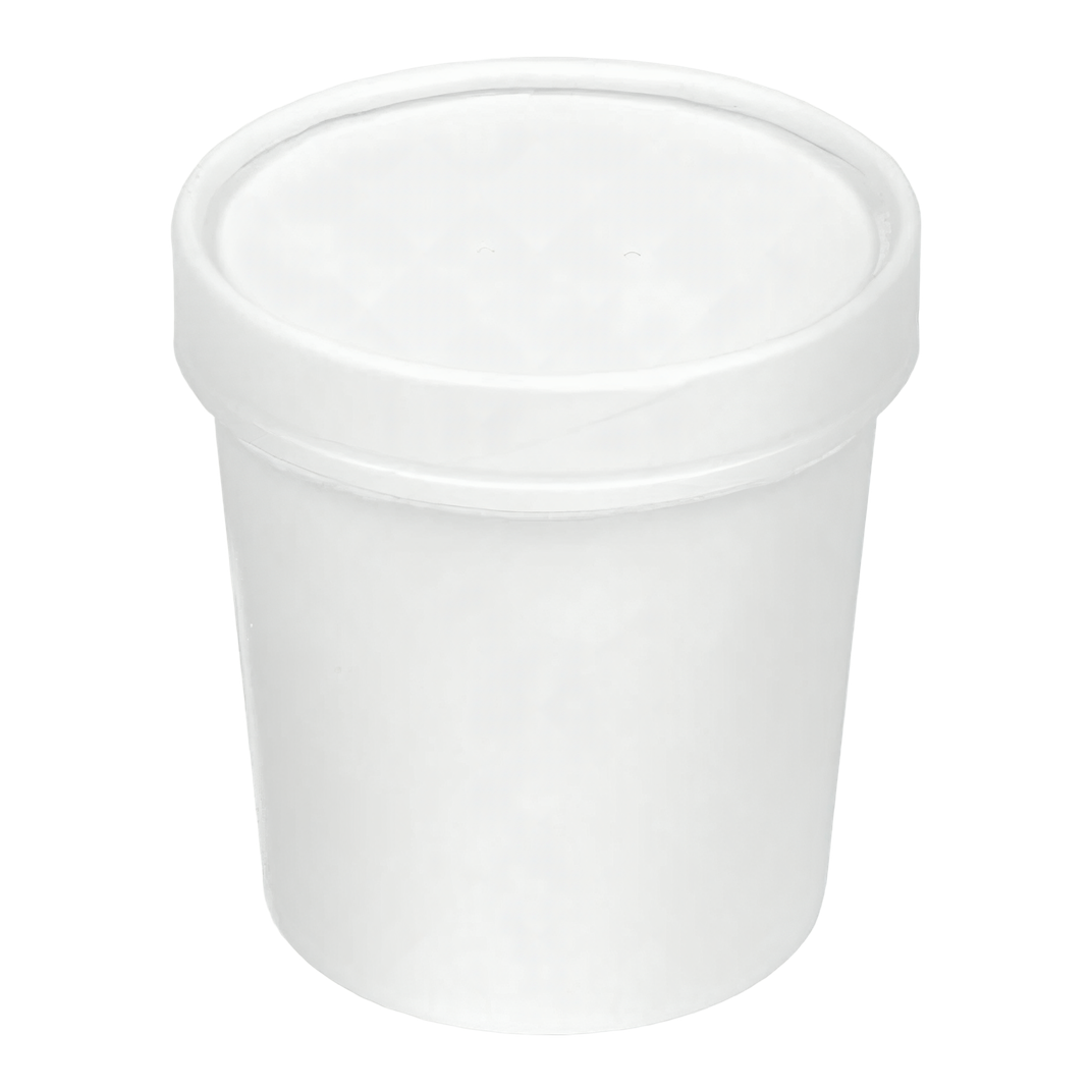 Soup Container Base & Lid Combo With Flat Lid 16 OZ Single Wall Poly-Coated SBS Paperboard White Round Tall 250/Case