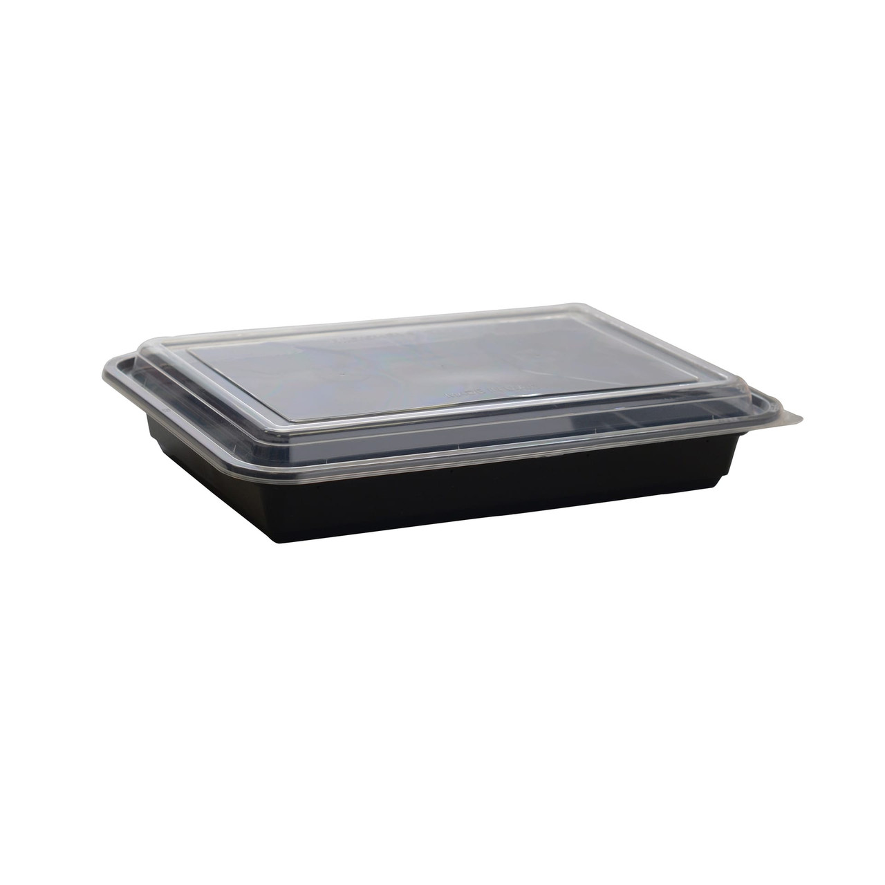 Take-Out Container Base & Lid Combo 58 OZ Black Clear Rectangle Microwave Safe 150/Case