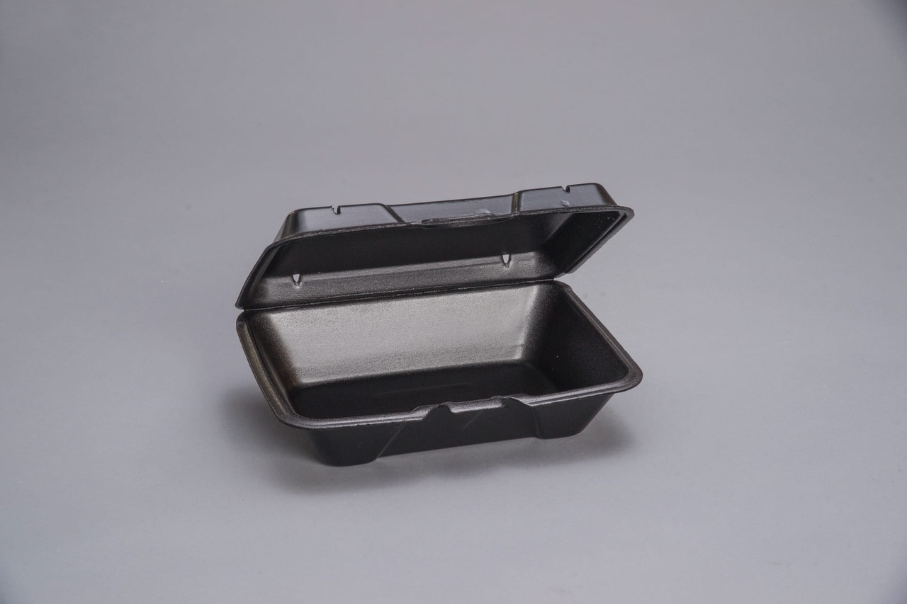 Take-Out Container Hinged 9X6X3 IN Polystyrene Foam Black Vented 200/Case