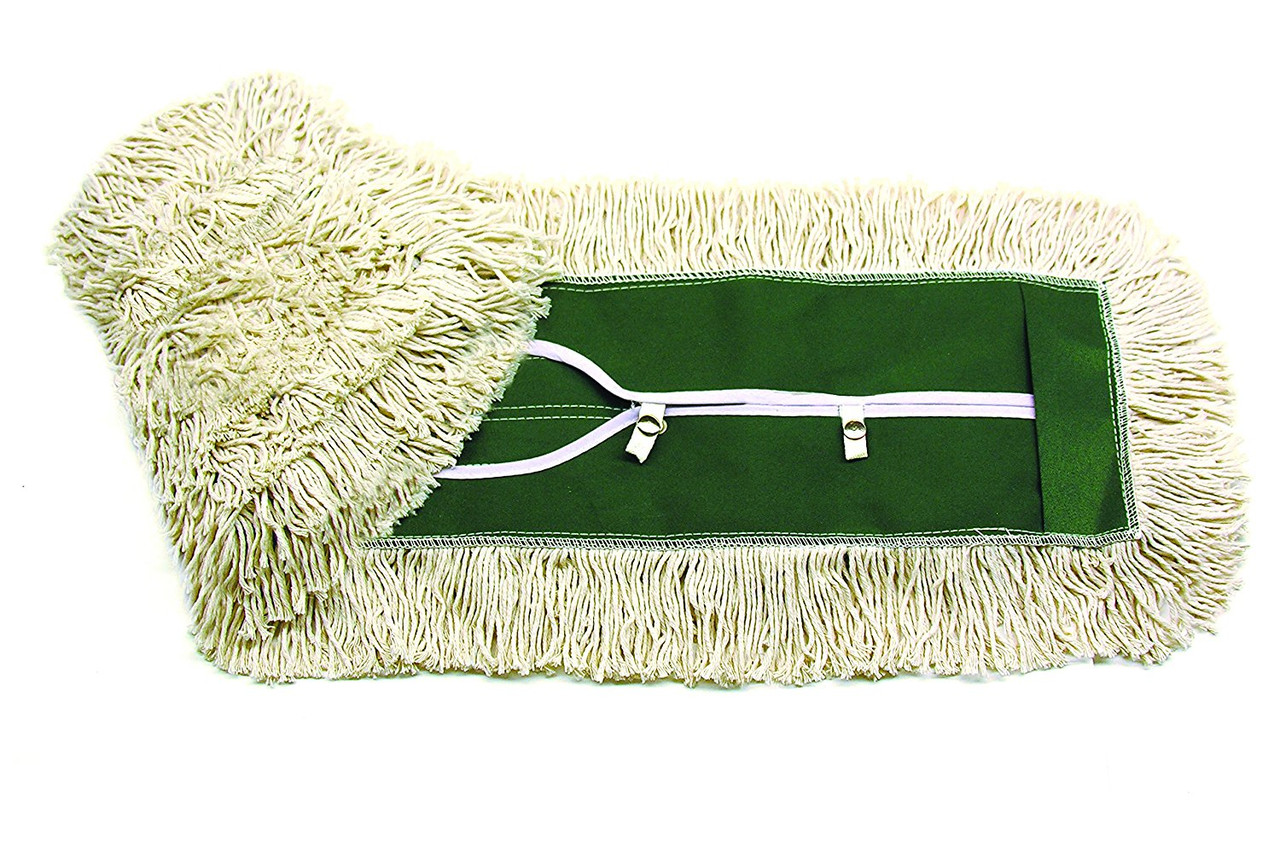 MaxiDust® Dust Mop Head 36X5 IN White Green Cotton Cut End 1/Each