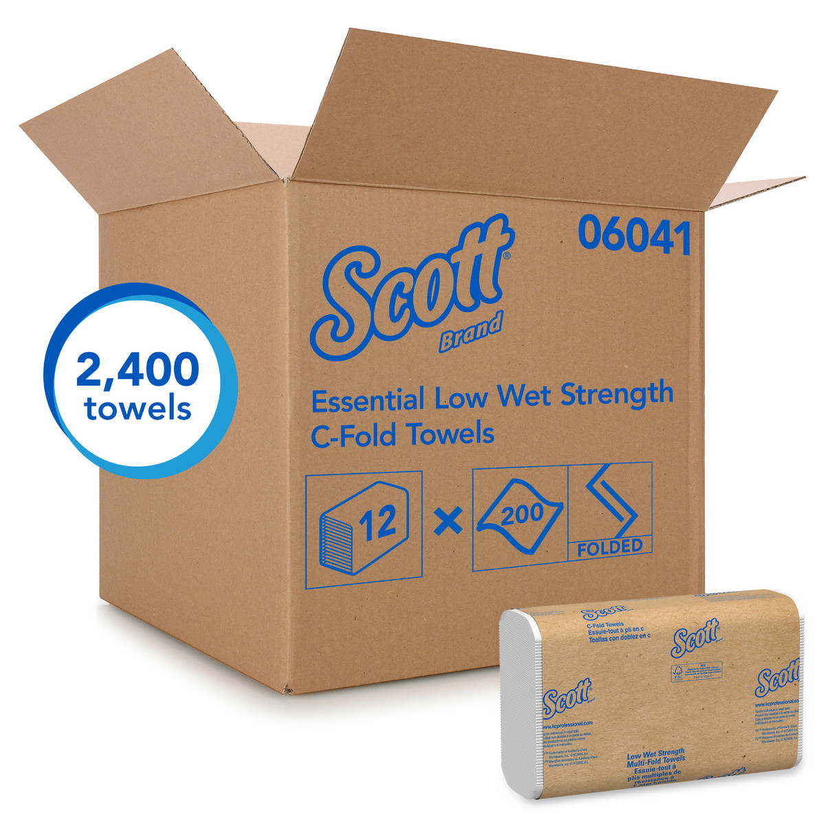 Scott® Essential Folded Paper Towel 10.12X13.5 IN White C-Fold Centerfeed 200 Count/Pack 12 Packs/Case 2400 Count/Case