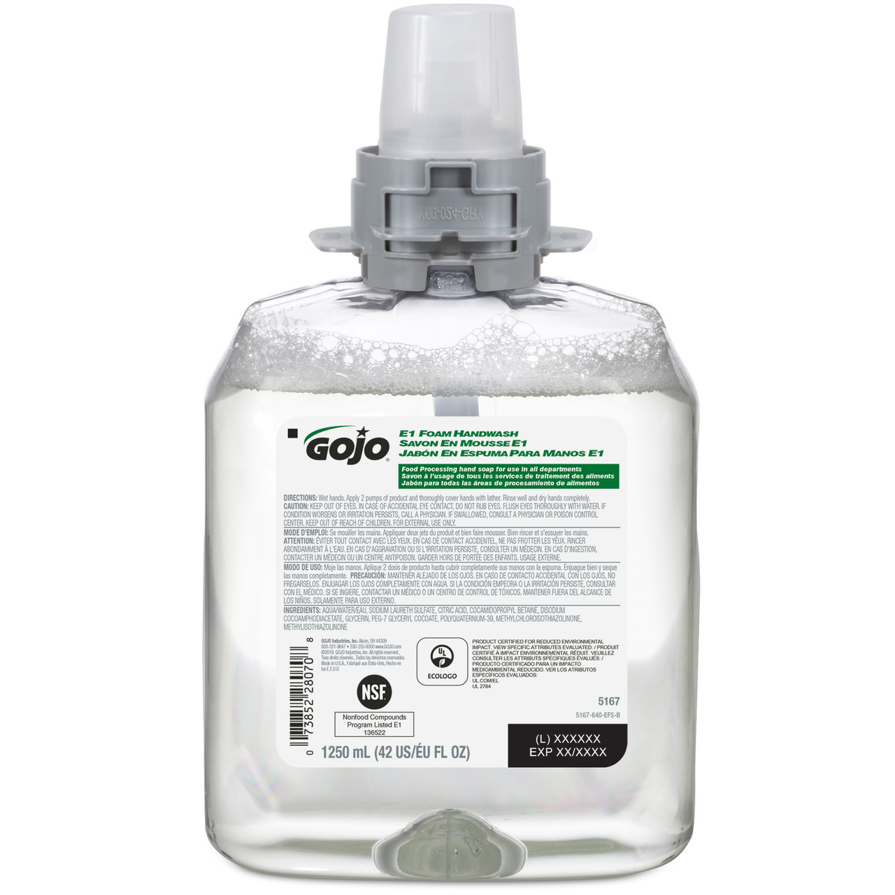 GOJO® E1 Handwash 1250 mL 4.94X3.89X8.48 IN Fragrance Free Foaming For FMX-12 4/Case