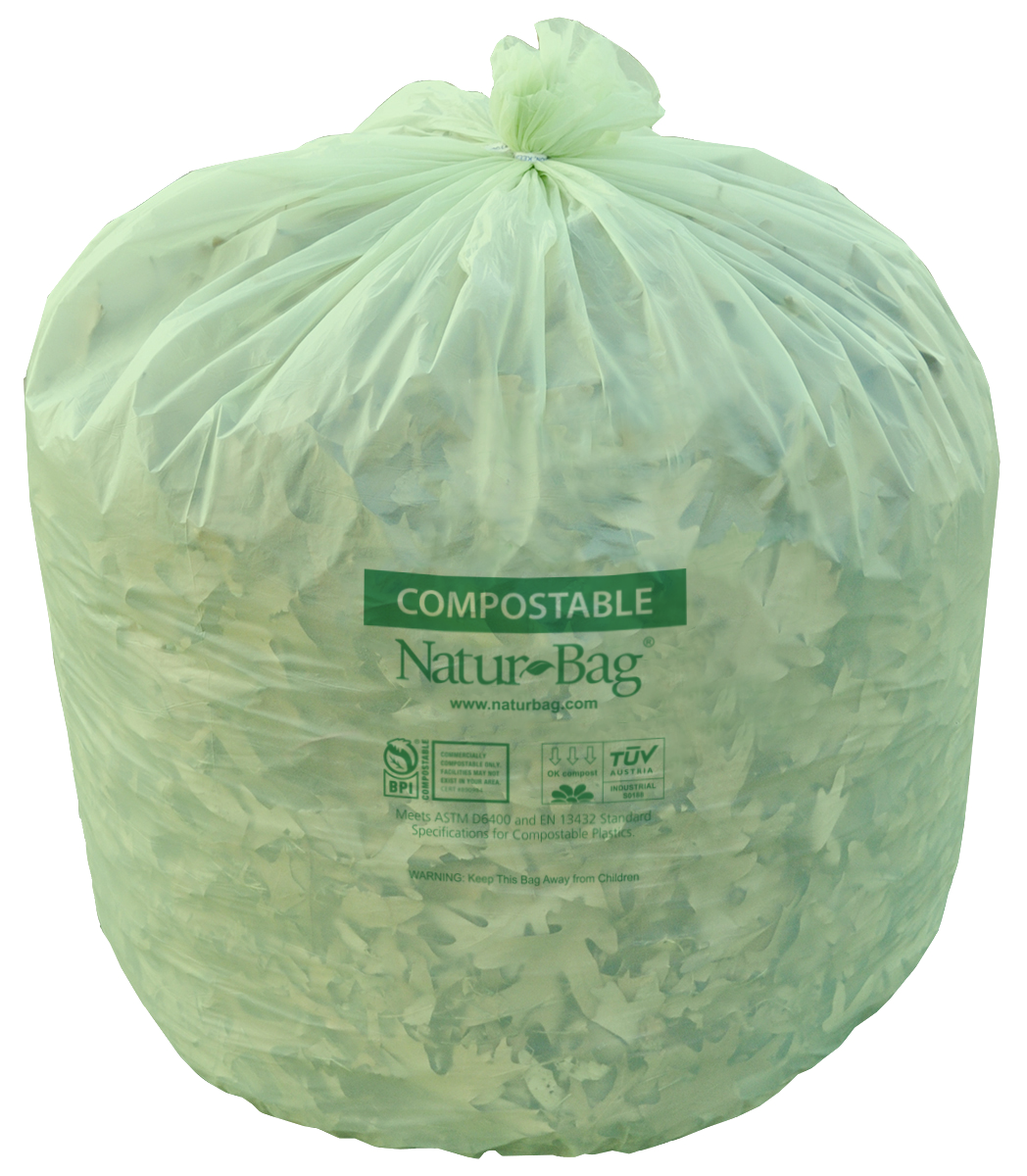 Natur-Bag Compostable Liner 33X40 IN 33 GAL Green Plastic 1MIL 25 Count/Roll 7 Rolls/Case 200 Count/Case