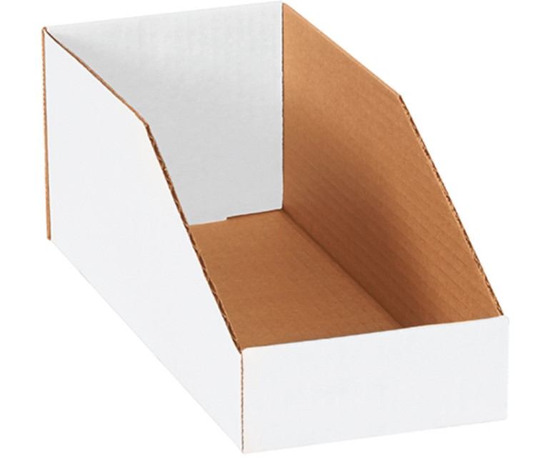 Bin Box 5X12X4.5 IN White Corrugated Cardboard 32ECT With Open Top Closure 50 Count/Bundle