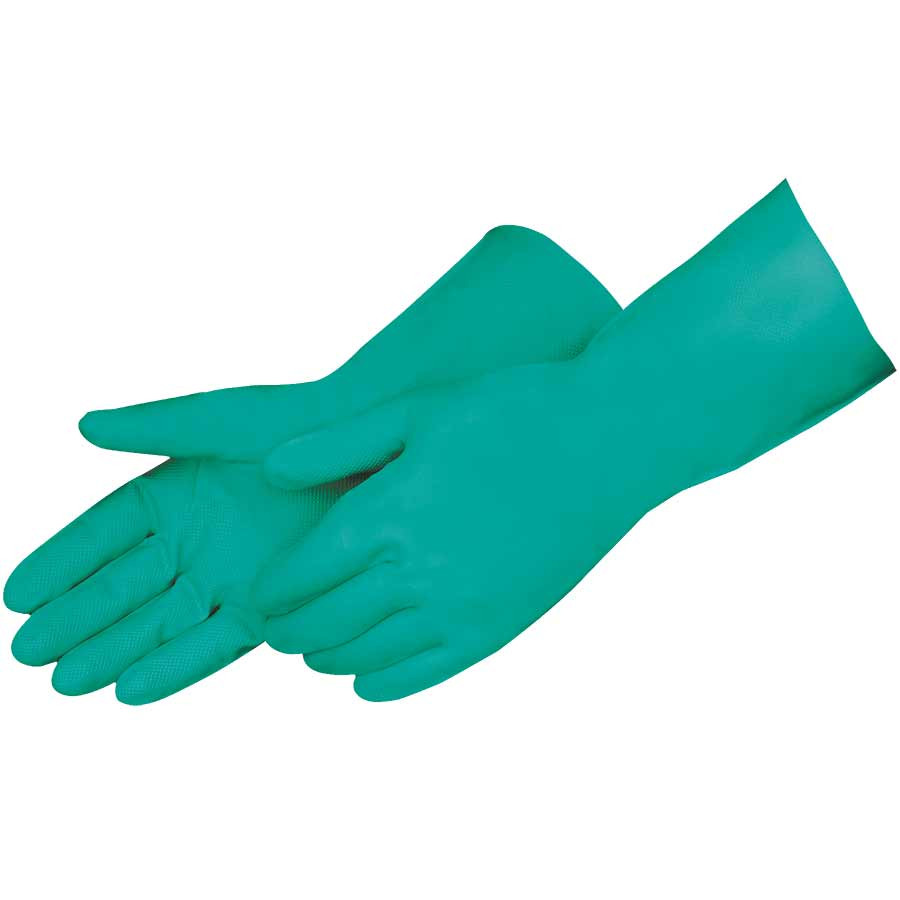 Gloves XL 13 IN Green 15MIL Nitrile Flock Lined Unsupported Straight Cuff Anti-Slip 12/Dozen