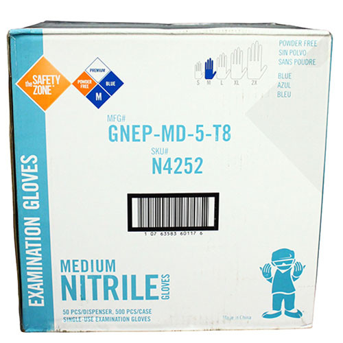 Safety Zone® Exam Gloves Medium (MED) 12 IN Blue 8MIL Hvy Nitrile Powder-Free Fentanyl Resistant 50 Ct/Box 10 Box/Case
