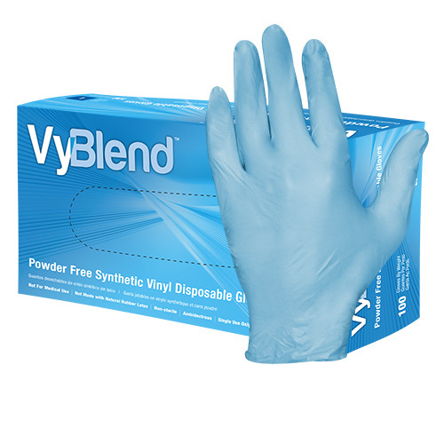 Safety Zone® Gloves Medium (MED) Blue 4.5MIL Synthetic Vinyl Powder-Free Beaded Cuff 100 Count/Box 10 Box/Case
