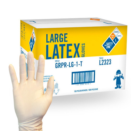 Safety Zone® Gloves Small (SM) Natural 5MIL Polymer Coated Latex Powder-Free Textured 100 Count/Box 10 Box/Case