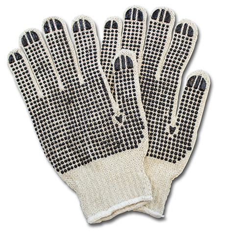 Safety Zone® Work Gloves Mens Large (LG) Black Natural Polyester String Knit (PVC) Dotted Grip 2-Sided 12 Count/Pack