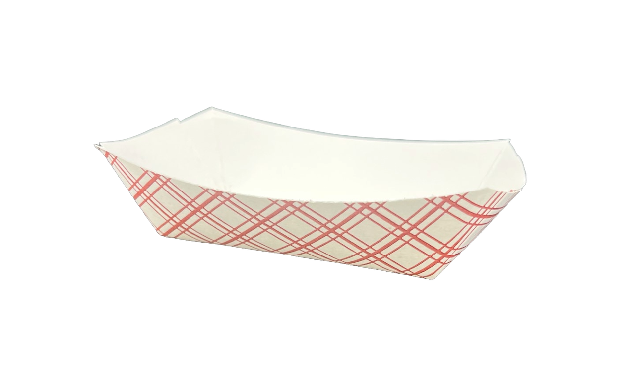 Food Tray 1 LB Paper White Red Rectangle 1000/Case
