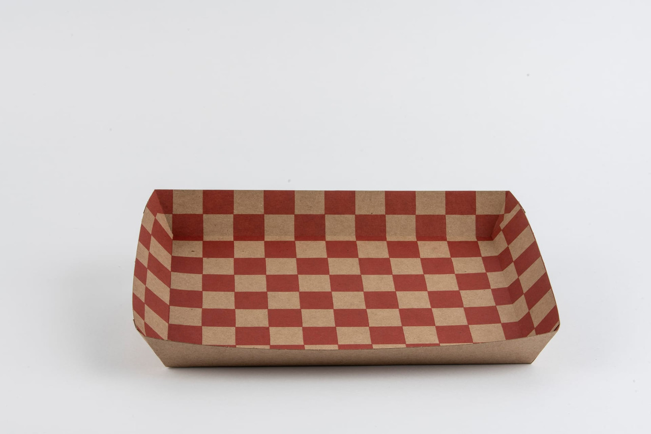 Food Tray 10.5X7.5X1.5 IN Paper Kraft Red Rectangle 250/Case